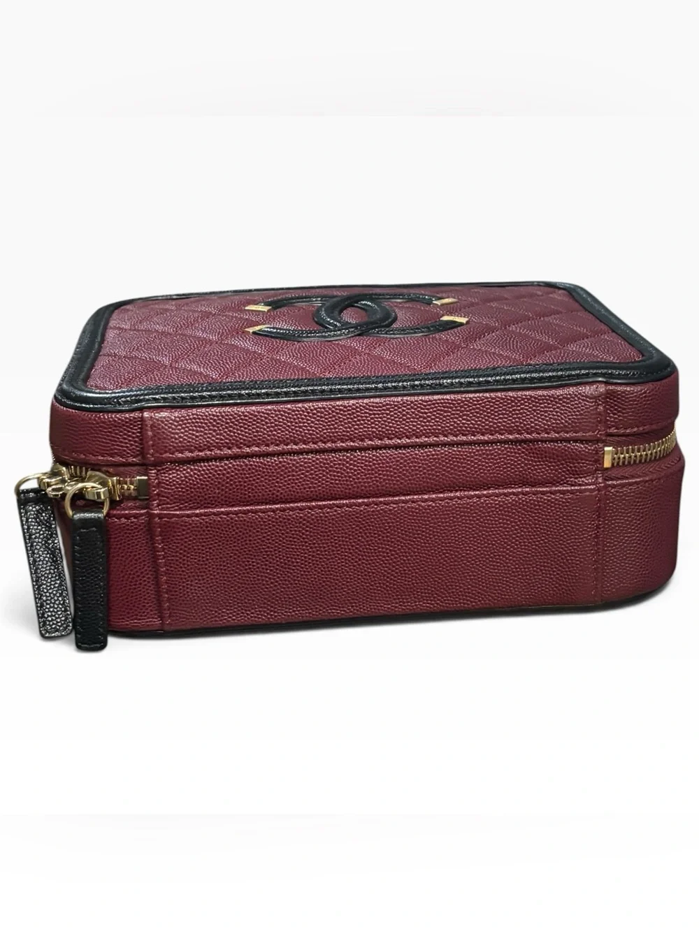 CHANEL CC Filigree Vanity Case Burgundy